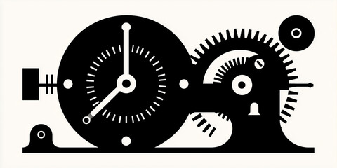 Obraz premium Abstract Mechanical Gears and Clock Illustration