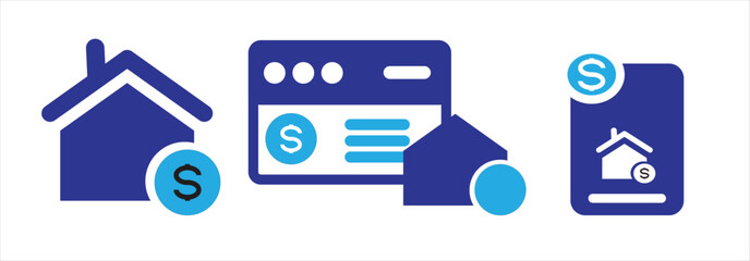 House for Sale and Home for Rent Icons Set – Buy Property, Online Real Estate Listings and Lease Agreement Vector Symbols