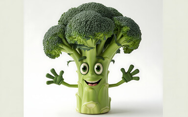 Happy cartoon broccoli character smiling brightly