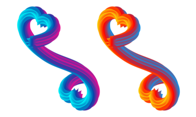 Abstract fluid heart-shaped gradient in vibrant blue, pink, and purple hues