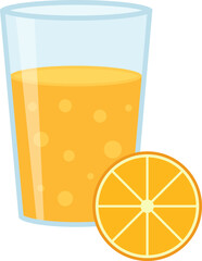 Glass of freshly squeezed juice, glass of orange juice, glass of juice icon. Vector, cartoon illustration, poster, postcard. Vector