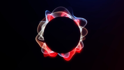 Abstract virtual energy circle with red, blue and orange gradient waves. Futuristic glowing ring expressing digital motion, dynamic flow and modern technology aesthetics.