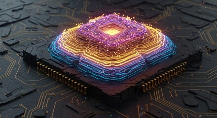 Abstract digital processor design illustrating computing power and data processing