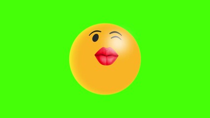 Blowing Kiss face emoji 3d animation 4k video, animated Blowing Kiss emoji 3d cartoon video with green background for chromakey video editing, Blowing Kiss face imoji, Blowing Kiss face imoji, Blowing - Powered by Adobe