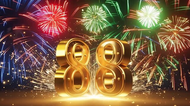 Golden 88 Number with Fireworks - Celebration Anniversary New Year.