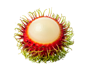 Fresh Whole Rambutan Fruit with Spiky Red Peel, Single Object, Isolated on Transparent Background