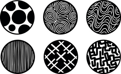 Abstract circular shapes with black and white artistic patterns vector illustration 