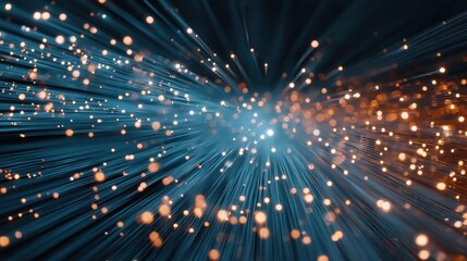 Abstract background of fiber optics light data lines and particles