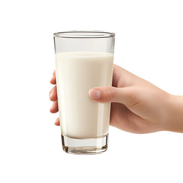 Hand Holding Glass of Milk isolated on transparent background