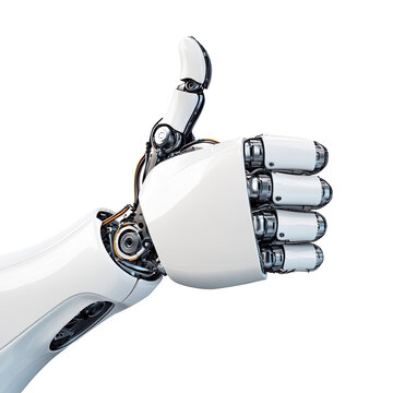 Robot hand giving thumbs up isolated on transparent background