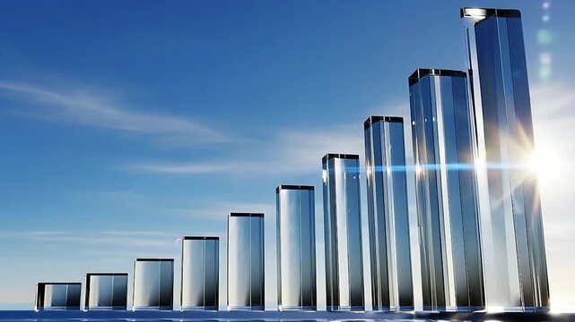 Rising Bar Chart Against Blue Sky Financial Growth Concept.