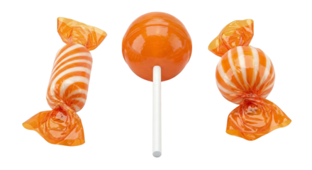 Colorful candies displayed on a transparent background with minimalistic arrangement