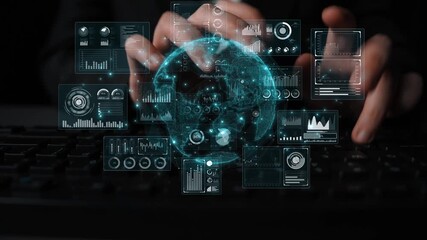 Real-time global data analytics dashboard visualizing insights from interconnected systems for decision-making, business analytics, and digital transformation Marrow - Powered by Adobe