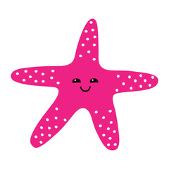 Hand-drawn pink starfish. Cute and cheerful cartoon starfish. Isolated vector illustration.