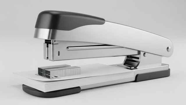 Metallic stapler on white surface - Powered by Adobe