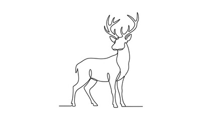 A deer with large antlers standing still in profile