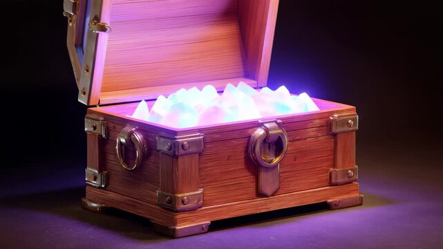 Glowing Treasure Chest Filled, A glowing treasure chest overflowing with gold coins and jewels