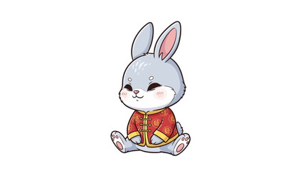 Cute cartoon rabbit in traditional chinese clothing