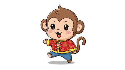 happy monkey in traditional chinese clothing © Free vector