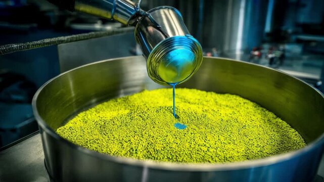 Closeup of experimental process blending ecoconscious binders for nextgeneration lowcarbon anodes in a clean research facility