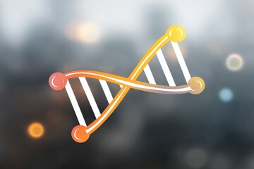 Artistic representation of a DNA strand with vibrant colors in a blurred background