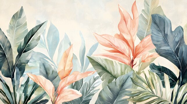 Elegant watercolor tropical leaves design high resolution picture