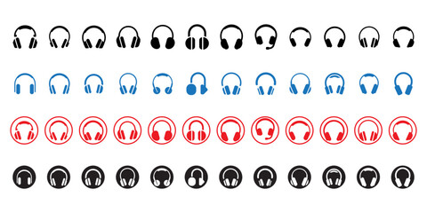 Headphone and speaker icons in various colors and styles for audio design