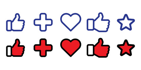 Social media icons for likes and reactions on a white background