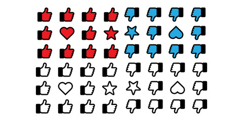 Social media icons in red and blue on black background