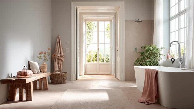 Medium shot highlighting a wide bathroom doorway and nonslip flooring for enhanced user comfort and mobility during daily routines.