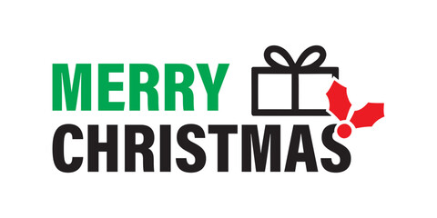 Merry Christmas greeting with gift and mistletoe
