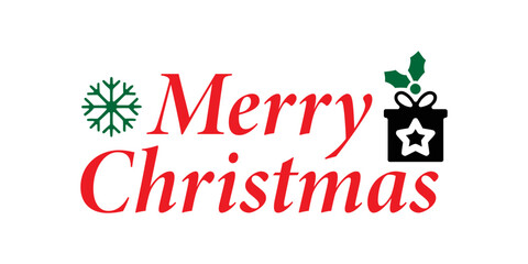 Merry Christmas greeting with festive snowflake and gift icon