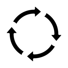 Minimalist Circular Refresh Icon &ndash; Bold Black Cycle Symbol with Four Arrows for Sync, Update, and Reset &ndash; Modern Geometric Process UI Graphic for Web, Mobile Apps, and Interface Design Vector.