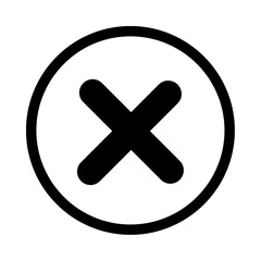 Minimalist Close Icon; Black Circular X Symbol for Cancel, Delete, Exit, and Error Notification in Mobile App UI isolated on White Background