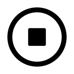 Minimalist Black Stop Icon in Circle &ndash; Modern Solid Vector Symbol for Media Player Control, Terminate Action, End Task, Quit, and Digital User Interface UI Design Element
