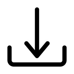 Minimalist Black Download Icon &ndash; Modern Vector Symbol for File Retrieval, Data Transfer, Mobile App Install, Content Save, and User Interface UI Design Element