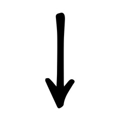 Black Hand-Drawn Downward Arrow Icon; Minimalist Sketch Vector Graphic for Navigation, South Direction Pointer, Creative Design Accents, and Informal Workflow Indicators isolated on White Background