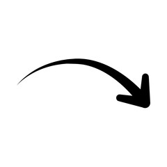 Minimalist Smooth Curved Arrow Icon; Black Vector Graphic Symbol for Navigation, Directional Pointer, Downward Transition, and Simple Flow Indicator isolated on White Background