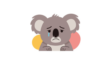 Heartbreaking illustration of a sad crying koala with a single blue tear representing environmental concern or personal grief.