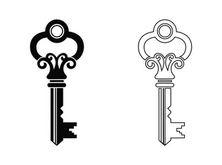 Vintage keys in black and white for design and security concepts