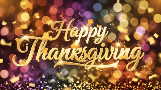 Happy Thanksgiving Celebration Background - This video showcases a festive "Happy Thanksgiving" message in gold, stylized font with a slight shadow effect.