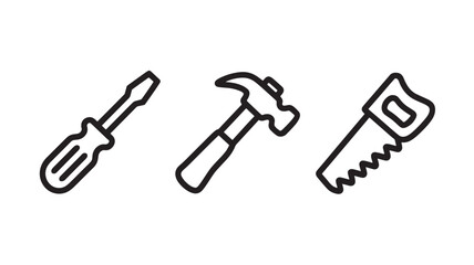 Hand tools illustration in minimalist style with black outline on white background for DIY projects