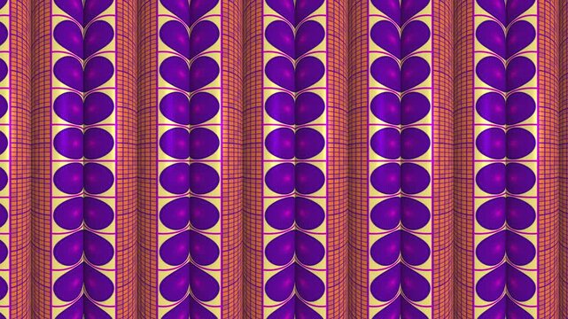 Vertical pattern of orange, purple, and yellow oval shapes