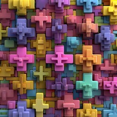 Pastel Colored Plus Sign Shapes and Blocks Interlocking in a Repeating Pattern image photo