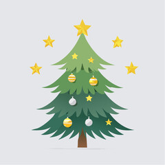 Vibrant Christmas tree with golden ornaments and star decorations