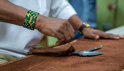 Craftsman shaping leather with precision