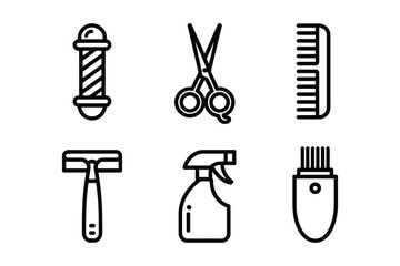 Fototapeta premium Professional barber shop and hair salon tool line icons
