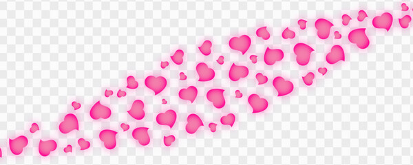Pink Glowing Heart Trail on Transparent Background - Romantic Confetti Burst for Valentine's Day