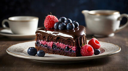 chocolate cake with coffee