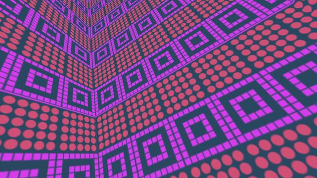 3D geometric pattern in a corner perspective with pink and red